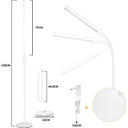 NETTLIFE Lampadaire LED 9 W dimmable Blanc Lampe de lecture sur pied 178cm avec minuterie et fonction mémoire pour salon pas cher