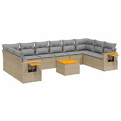 Maison Chic Salon de jardin 11 pcs avec coussins | Ensemble de Table et chaises | Mobilier d'Extérieur beige résine tressée -GKD36151