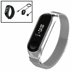 PHONECARE Kit Bracelet Milanese Loop Fermoir Magnétique pour + Chargeur Usb Charger + Film Protecteur D'écran Gel Full Coque pour Amazfit Band 5 - Gris