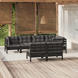 Maison Chic Salon de jardin 7 pcs + coussins - Mobilier/Meubles de jardin - Table et chaises d'extérieur Noir Bois de pin massif -MN70575