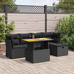 vidaXL Salon de jardin 6 pcs avec coussins noir résine tressée acacia