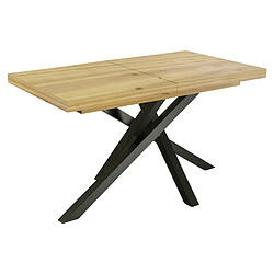 Pegane Table à manger rectangulaire extensible coloris cèdre, pieds en métal noir - Longueur 140-220 x profondeur 90 x hauteur 76 cm