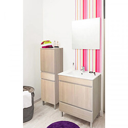 Dansmamaison Ensemble sous vasque 1 tiroir 2 portes 80 cm Bois + Miroir + Colonne - BOMBA