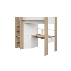 Acheter Vente-Unique Lit mezzanine avec bureau et armoire - 90 x 200 cm - Coloris : Blanc et naturel + matelas - AUCKLAND