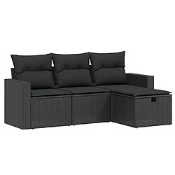 Maison Chic Ensemble de 4 Tables et chaises d'extérieur avec coussins,Salon de jardin noir résine tressée -GKD263159