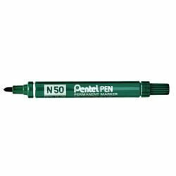 Pentel N50 Lot de 12 marqueurs permanents Pointe ogive Corps métal Encre Verte