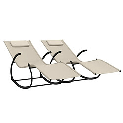 Maison Chic Lot de 2 Chaises longues à bascule | Bain de soleil Relax | Transat Crème Acier et textilène -GKD26714