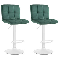 Decoshop26 Lot de 2 tabourets de bar en velours vert avec coutures décoratives pied en trompette métal blanc 10_0004404 