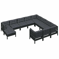 Avis Maison Chic Salon de jardin 11pcs + coussins - Mobilier/Meubles de jardin - Table et chaises d'extérieur Noir Bois de pin -MN46426