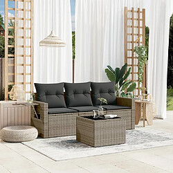 vidaXL Salon de jardin 4 pcs avec coussins gris résine tressée