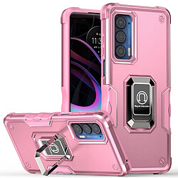 Coque en TPU anti-rayures avec béquille à anneau rotatif rose pour votre Motorola Edge 30 Pro