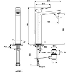 Ideal Standard - Mitigeur lavabo réhaussé avec tirette et vidage chromé 160mm - Tonic II