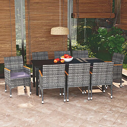 Maison Chic Ensemble à manger d'extérieur 9 pcs avec coussins,Salon de jardin,Mobilier de jardin Résine tressée Gris -GKD518919