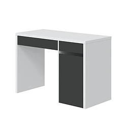 Dansmamaison Bureau 1 porte 2 tiroirs Blanc/Gris - PAKAU pas cher