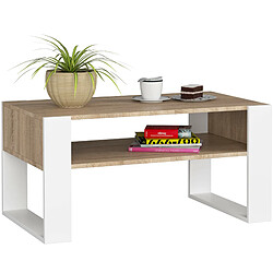 AKORD Table basse corps Chêne Sonoma, façade Blanc 92x45x53 cm