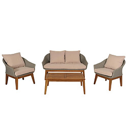 Decoshop26 Salon de jardin canapé fauteuils et table en poly rotin et bois d'acacia avec coussins beige 04_0008322