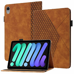 Etui en PU motif de losanges avec porte-cartes et élastique marron pour votre iPad mini (2021)