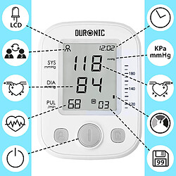 Duronic BPM200 Tensiomètre Electronique pour Bras – Mesure Automatique de la Tension Artérielle – Détecte les Irrégularités Cardiaques – Large Ecran LCD pour lire les Mesures – Jusqu'à 99 Sauvegardes pas cher