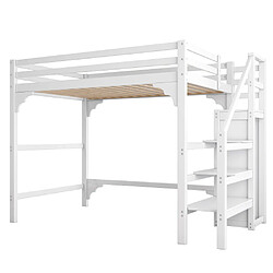 Acheter ComfortXL Lit Pour Enfant 140*200 Cm Avec Sommier À Lattes, Escalier À Marches, Blanc