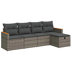 vidaXL Salon de jardin 5 pcs avec coussins gris résine tressée