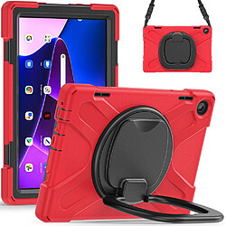 Coque en silicone anti-chute avec béquille rotative et bandoulière pour votre Lenovo Tab M10 (Gen 3) TB-328FU/TB-328XU - rouge