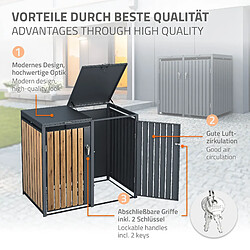 Avis ML-Design Box pour 2 Poubelles, 240L, 132x80x116,3 cm, en Acier, Anthracite/Aspect Chêne, Résistant aux Intempéries, Habillage de Poubelle avec Couvercle Rabattable/2 Portes, Conteneur Abri Hangar