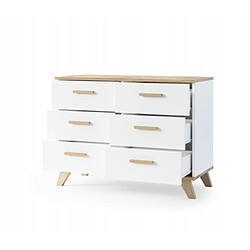 Avis Dusine BERGEN Buffet scandinave 100 cm sur pieds Bois et Blanc 6 tiroirs