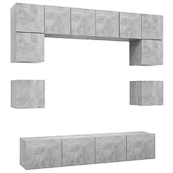 Maison Chic Ensemble de meubles TV 8 pcs | Banc TV Moderne pour salon | Meuble de Rangement - Gris béton Aggloméré -MN98214