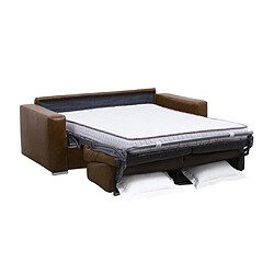 Acheter Vente-Unique Canapé 3 places convertible express 100% cuir de buffle vintage caramel matelas 18cm DELECTEA II