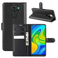 Etui en PU peau de litchi magnétique noir pour votre Xiaomi Redmi Note 9/Redmi 10X 4G