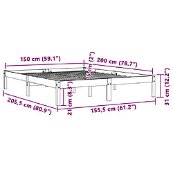 Vidaxl Cadre de lit cire marron 150x200 cm bois de pin massif pas cher