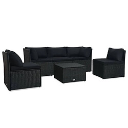 vidaXL Salon de jardin 4 pcs avec coussins Résine tressée Noir