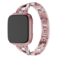 Wewoo Bracelet pour montre connectée en acier inoxydable massif serti de diamants de Fitbit Versa Lite rose