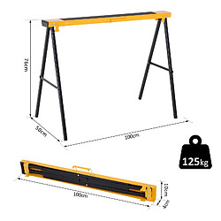 Avis Homcom Lot de 2 tréteaux pliables compactes poignée transport dim. 100L x 50l x 76H cm surface antidérapante métal noir jaune