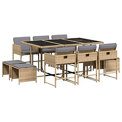 Maison Chic Ensemble à manger d'extérieur 11 pcs avec coussins,Salon de jardin,Mobilier de jardin mélange beige -GKD646413