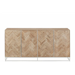 Inside 75 Buffet MOUNIE 4 portes Motifs chevron naturel clair / Pieds métal blanc