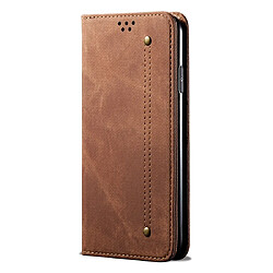 Wewoo Housse Coque Pour Galaxy A50s / A50 / A30s Denim Texture Etui en cuir avec rabat horizontal et style décontracté supportfentes cartes et porte-monnaie Marron