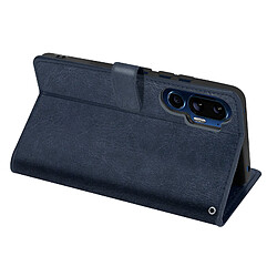 Avizar Étui pour HTC U24 Pro Design Vintage Clapet Portefeuille Support Vidéo Bleu Nuit