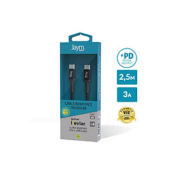 Avis Jaym - Cable Premium 2,50 m - USB-C vers USB-C (Compatible Android et Apple) - Charge rapide 3A Power Delivery - Garanti à Vie - Ultra renforcé - Longueur 2,5 mètres