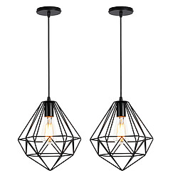 Stoex 2PCS Plafonnier Antique en Diamant 26CM Suspension Luminaire Moderne Lustre Vintage E27 Pour Loft, Bureau, Intérieur Noir