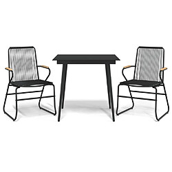 Ensemble à manger de jardin 3 pcs,Table et chaise à dîner noir rotin PVC -MN79500