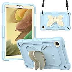 Coque en TPU + silicone avec béquille en forme de papillon et bandoulière beige/glace bleue pour votre Samsung Galaxy Tab A7 Lite 8.7 pouces