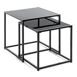 Pegane Lot de 2 tables d'appoint en métal noir et verre pas cher