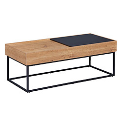 Pegane Table basse, table de salon avec plateaux coulissants coloris imitation Chêne Artisan, pieds en métal noir - longueur 110 x profondeur 50 x hauteur 40 cm