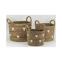 Aubry Gaspard Cache-pots en abaca naturel et triangles blancs (lot de 3).