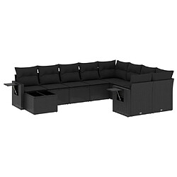 Maison Chic Salon de jardin 10 pcs avec coussins | Ensemble de Table et chaises | Mobilier d'Extérieur noir résine tressée -GKD28782