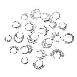 21 pièces cristal faux septum clicker nez anneau non-piercing argent