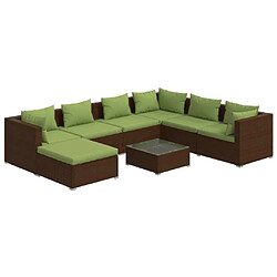 vidaXL Salon de jardin 8 pcs avec coussins résine tressée marron