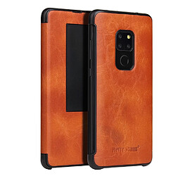 Wewoo Housse Coque Etui en cuir Fierre Shann pour Crazy Horse Textureétui horizontal PU Huawei Mate 20avec fonction Smart View Window et de réveil veille Marron