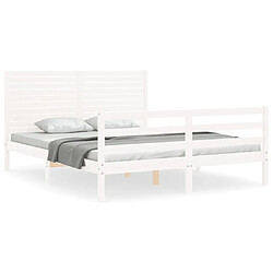 Maison Chic Cadre/structure de lit avec tête de lit pour adulte - Lit Moderne Chambre blanc 160x200 cm bois massif -MN52520